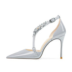 Rhinestone High Heels 2025 Summer Versatile Pointed Heel One-word Buckle Bag Head Sandals Women Black Strap High Heel Sandals 45