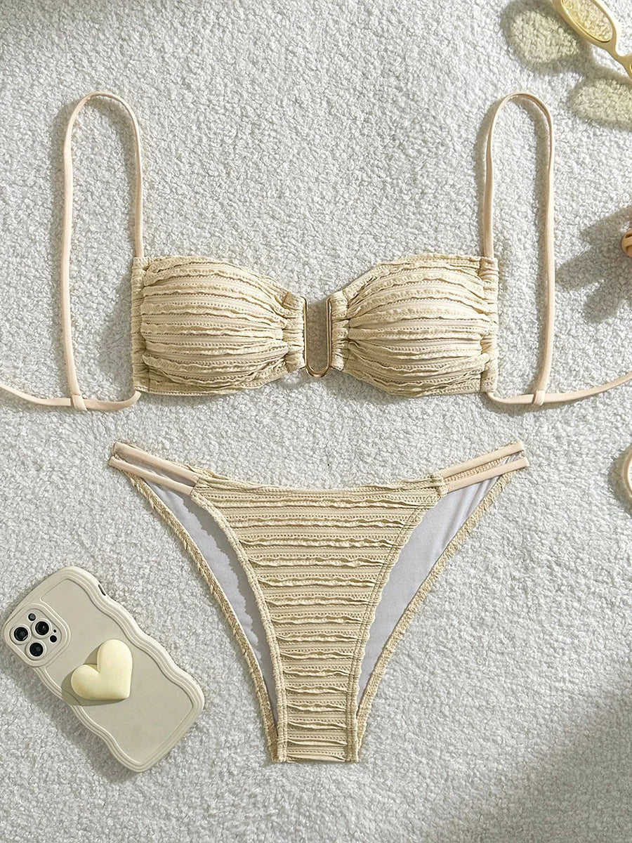 2026 Wrinkled U Ring Bandeau Bikini Women Swimwear Female Swimsuit Two-pieces Bikini Set Bather Pool Bathing Suit Swim Beachwear