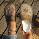 Luxury Rhinestone Pink Platform Clogs Shoes Women Crystal Flowers Hollow Out Sandals Woman Anti Slip Thick Bottom Beach Sandles
