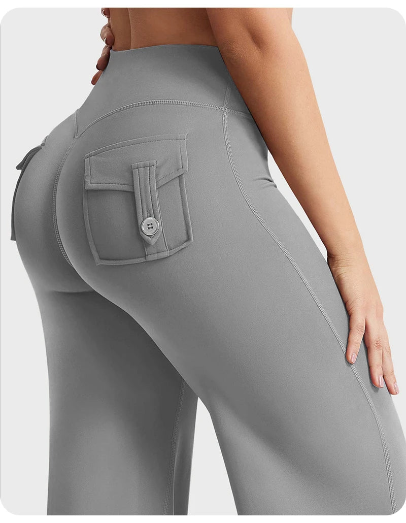 High Waist Pocket Yoga Pants for Women - Stretch Breathable Gym Workout Leisure Tummy Control Tights with Pockets