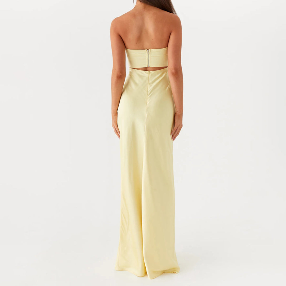 Women's Fashion Elegant Hollow Out Tube Dress Strapless Twist Front Solid Color Bodycon Summer Party Club Long Dresses