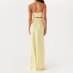 Women's Fashion Elegant Hollow Out Tube Dress Strapless Twist Front Solid Color Bodycon Summer Party Club Long Dresses