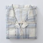 Men Brushed Cotton Vintage Plaid Stripe Pajama Set Lapel Collar Long Sleeve Top Pants Home Sleepwear Loungewear