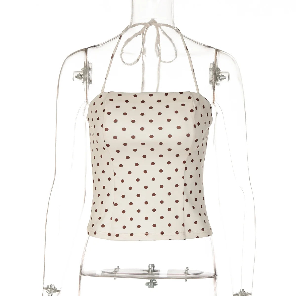FDYOUI Sexy Halter Neck Polka Dot Tank Tops 2026 Women Lace-up Backless Slim Corset Camisoles Ladies Summer Crop Top Streetwear