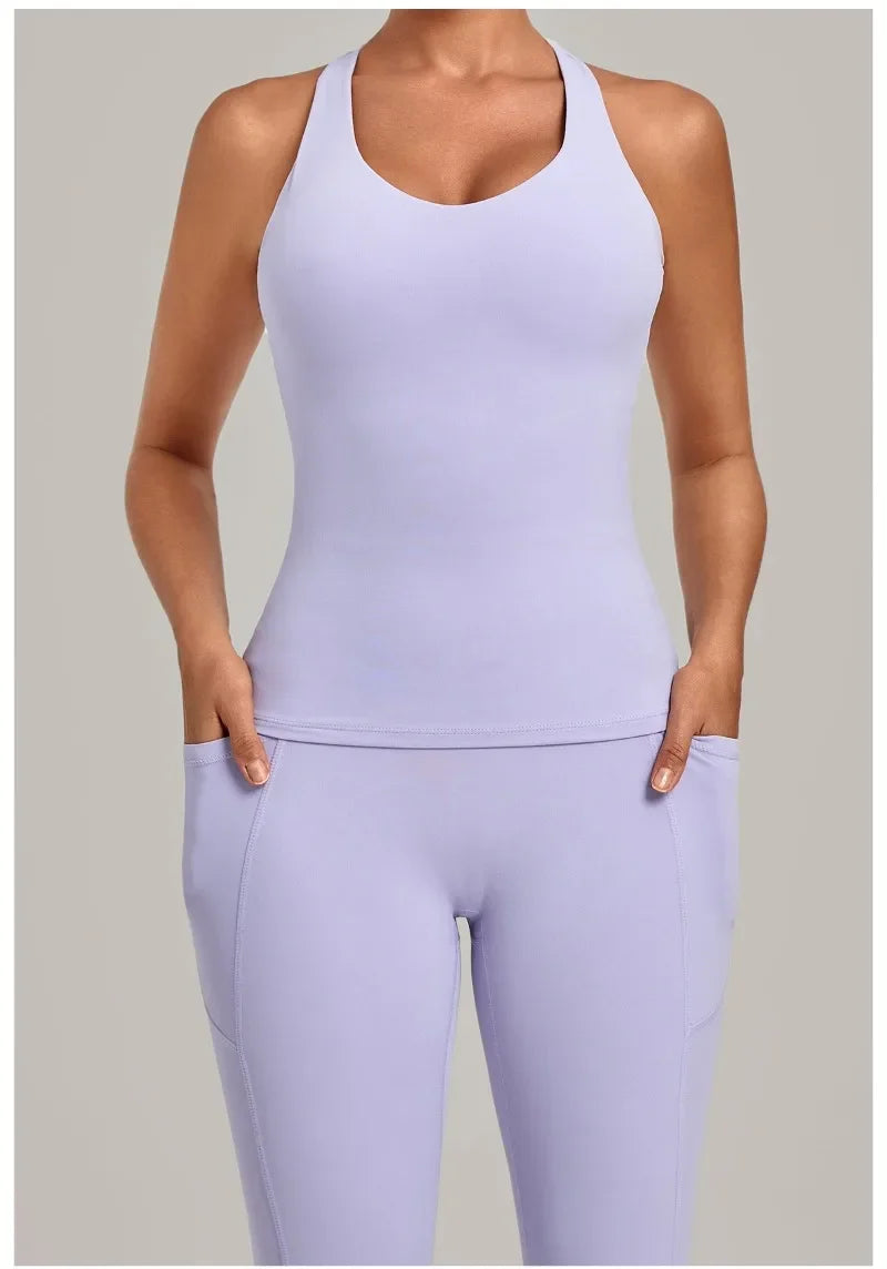 Women's Seamless Yoga Vest Sports Fitness Gym Beauty Back Top Nude Slim Fit Training Running Workout Vest