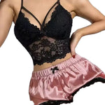 European and American new suspender lace vest top satin shorts sex underwear pajamas loungewear two-piece set women