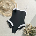 Ruffled Frilled Splicing One Piece Swimsuit Women Swimwear Female Monokini High Leg Cut Padded Bather Bathing Suit Swim V7414