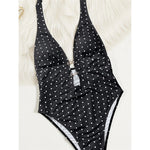 Polka Dots Halter Deep V Neck One Piece Swimsuit Women Swimwear Female Backless Monokini Padded Bather Bathing Suit Swim V7729