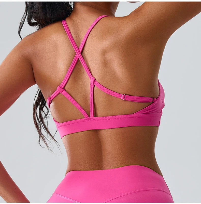 Beautiful Back Cross Back Women Bra Fitness Bra Tights Yoga Vest High Strength Shockproof Gym Sports Top Push Up With Chest Pad