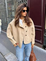 Foridol O Neck Single Breasted Apricot Women Winter Autumn New Coat Office Lady Short Thick Jacket Vintage Outerwear Loose