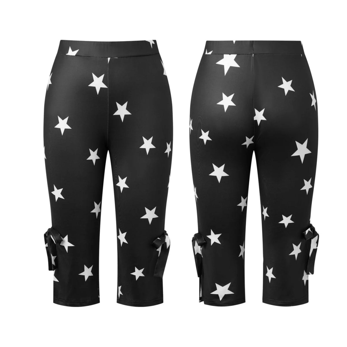Summer Women Capri Pants with Bows Mid Rise Skinny Side Split Hem Pants Casual Jogging Leggings for Office Daily Street Wear