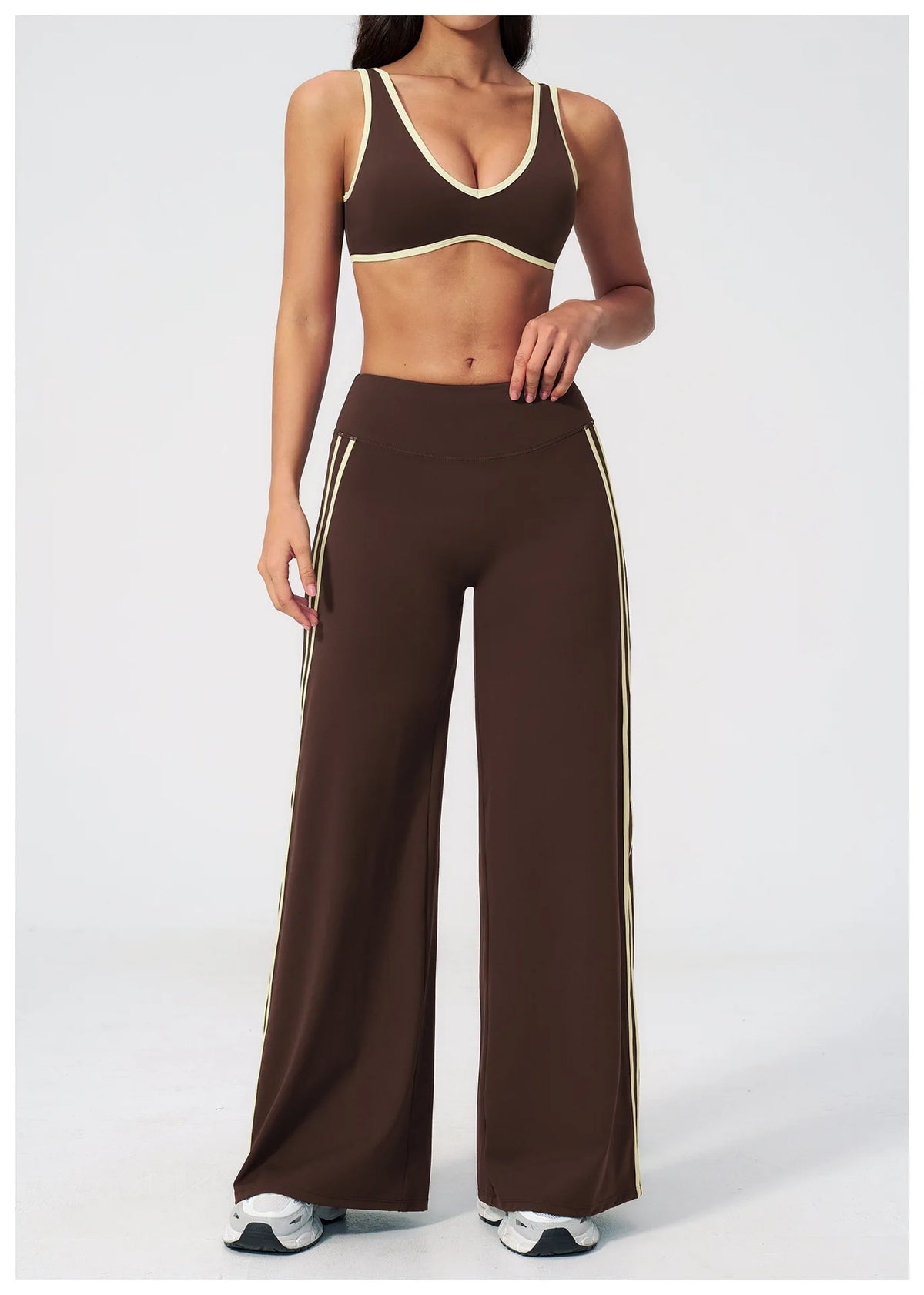 Women's Tracksuit Color Blocked Yoga Sets V Neck Sports Bra High Waist Flare Pants Fitness Suit Outdoor Running Workout Clothes
