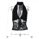 FDYOUI Woman Clothes Elegant Bandage Mesh Corset Tops 2026 Female Halter V-neck Lace-up Tank Top Black T-shirt Y2K Streetwear