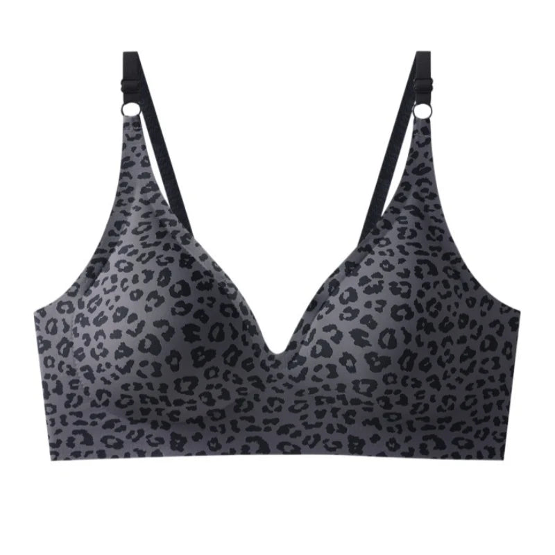 Women Wireless Leopard Seamless Bra Adjustable Non-Detachable Strap Removable Pad Intimates Skin-Friendly Underwear S-5XL