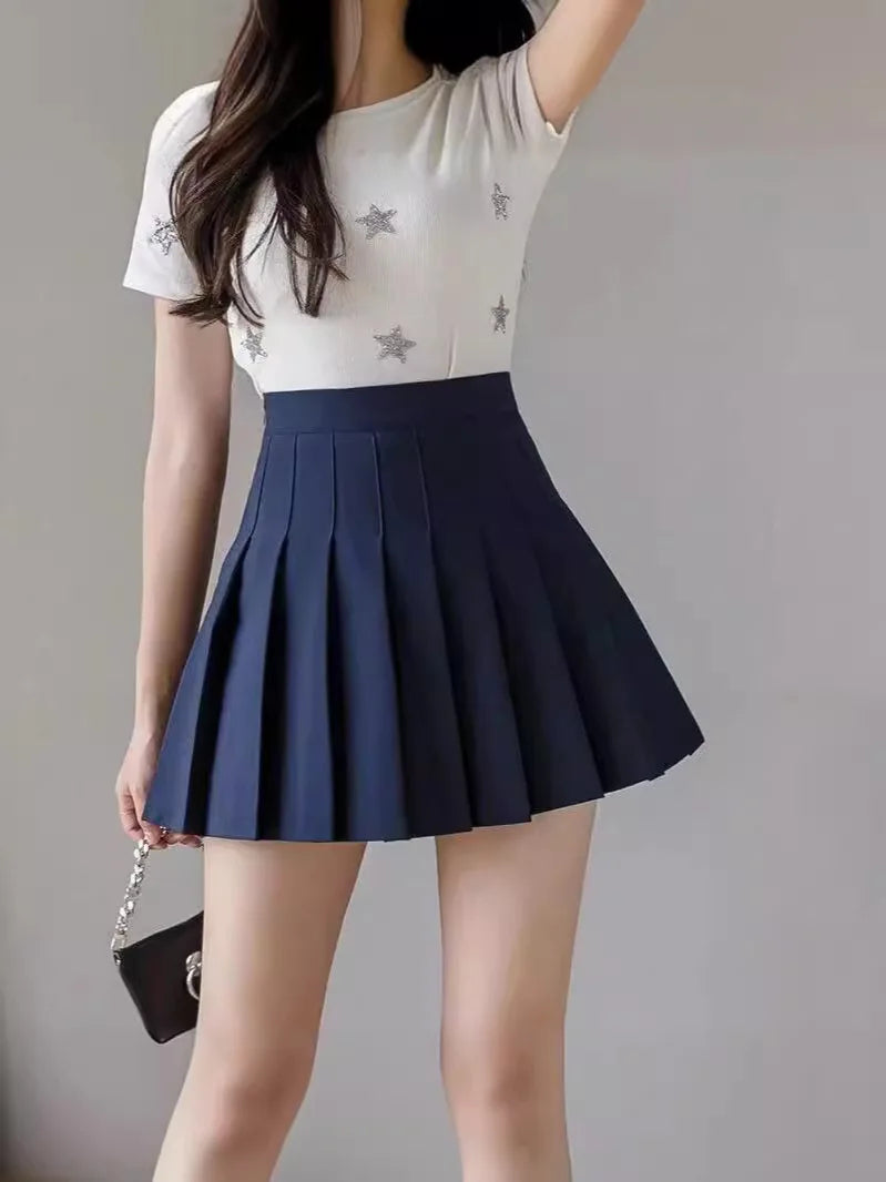 Pleated Mini Skirt with Shorts Women's High Waist A-Line Skater Skort White Black Pink Sporty School Uniform New Fashion HotSale