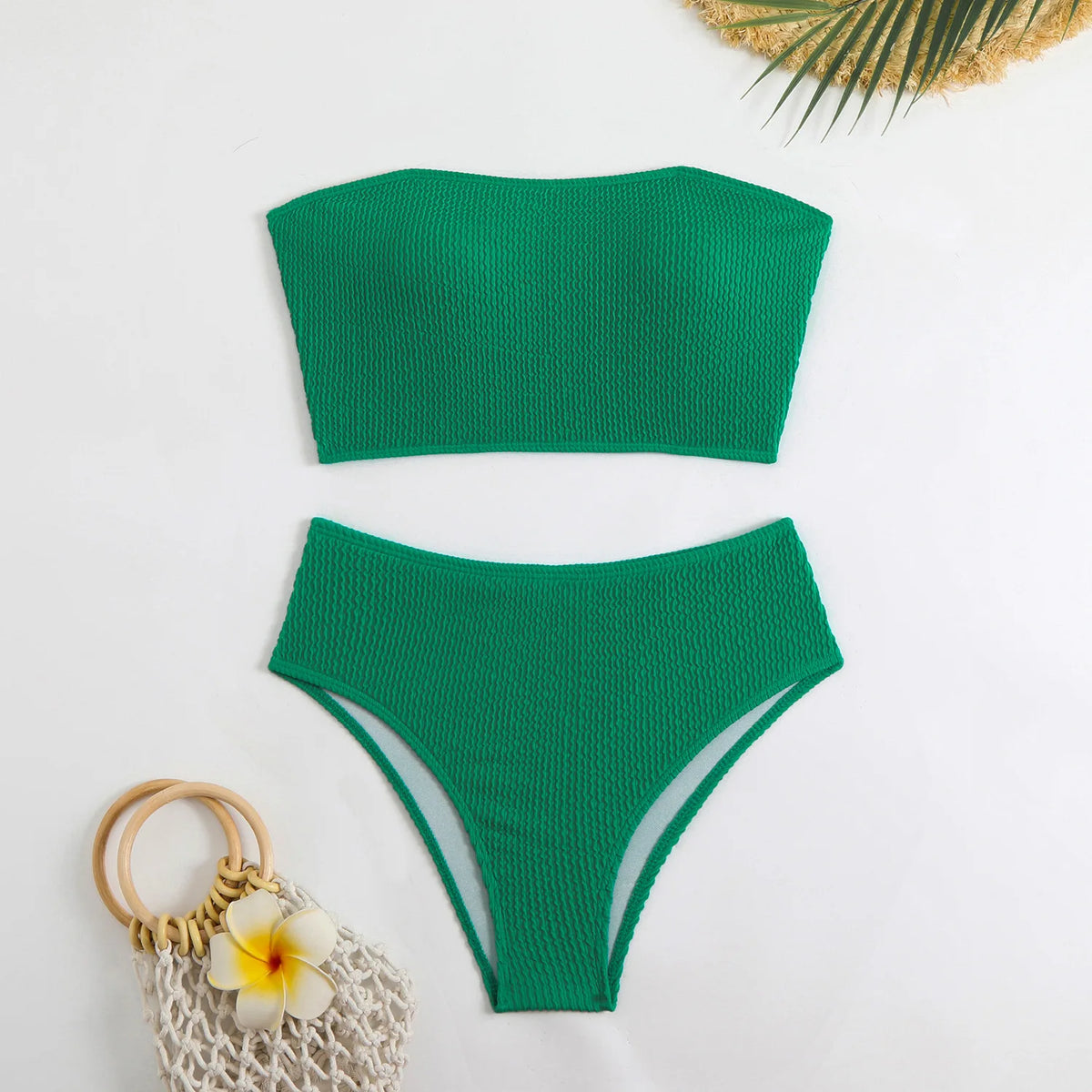 sexy ribbed bandeau bikinis sets two pieces women plain thong high waist swimsuits female bathing suit swimwear tankini biquini