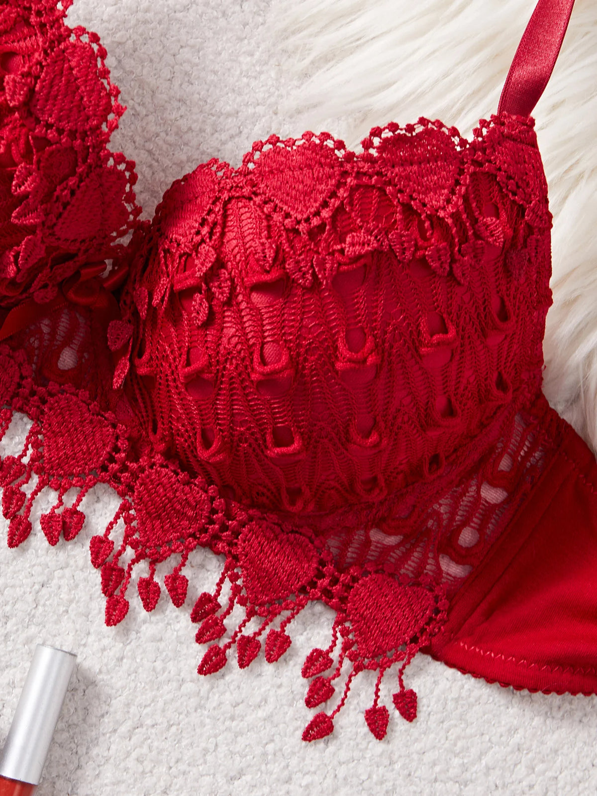 Daily Knitted Bra for Women Sexy Heart Lace Patchwork with Lace Trim Sexy Bras Comfortable Non-Padded Solid Women's Push up Bra