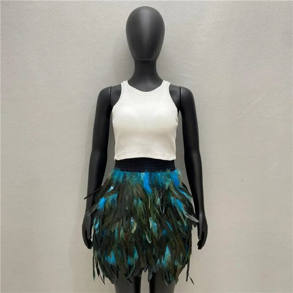 Festival Faux Feather Skirt Punk Gothic Style Hand-Stitched Design Stage Performance Punk Gothic Mini Short Skirt