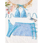 S - XL Three-pieces Bikini set With Skirt Flowers Sequins Bikini Female Swimsuit Women Swimwear Bather Bathing Suit Swim V7864