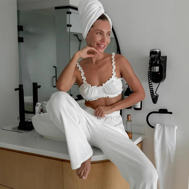 2026 New Summer Knitted Skin-friendly Suspenders Underwear Shorts Two-piece Breathable Pajamas Women's Home Clothes Pajama