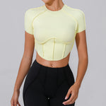No Padded Women Yoga Sport T Shirts Fitness Clothes Short Sleeve Yoga Shirt Gym Top Running Active Wear Sport Tops