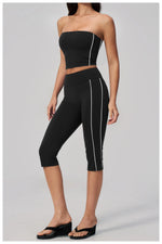 Color Blocked Strapless Yoga Suit 2 Pieces Women Sports Bra High Waist Leggings Fitness Suit Outwear Running Push Up Tracksuit