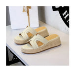 Spring 2025 Women's Slippers Hollow Out Strap Waterproof Thick Heel Woven Rope Country Style Slip-On Shoes Polyurethane Material