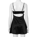 Women Summer Mini Dress Spaghetti Strap Lace Trim Corset Backless Satin Dress Retro Sexy Elegant Club Dresses Female