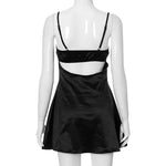Women Summer Mini Dress Spaghetti Strap Lace Trim Corset Backless Satin Dress Retro Sexy Elegant Club Dresses Female