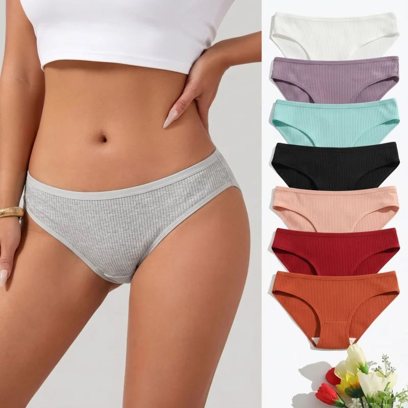 5Pcs/Set Women Cotton Panties Solid Color Low Rise Briefs Female Underpants Comfort Soft Stretch Panty Sexy Lingerie S-XXL