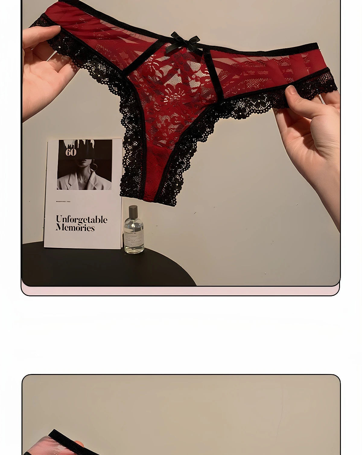 Women’s Flower Embroidery Sexy Thong Spicy Girl Lace Transparent Underpants Thin Summer Hollow Out Panties Bow Briefs