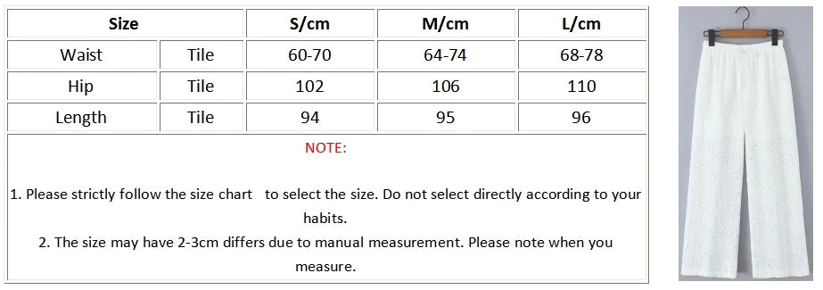Foridol Hollow Out Cotton Women's 2 Pieces Set White Summer Pants Set Embroidery Top Pants Suit Matching Set Beach Casual Pants