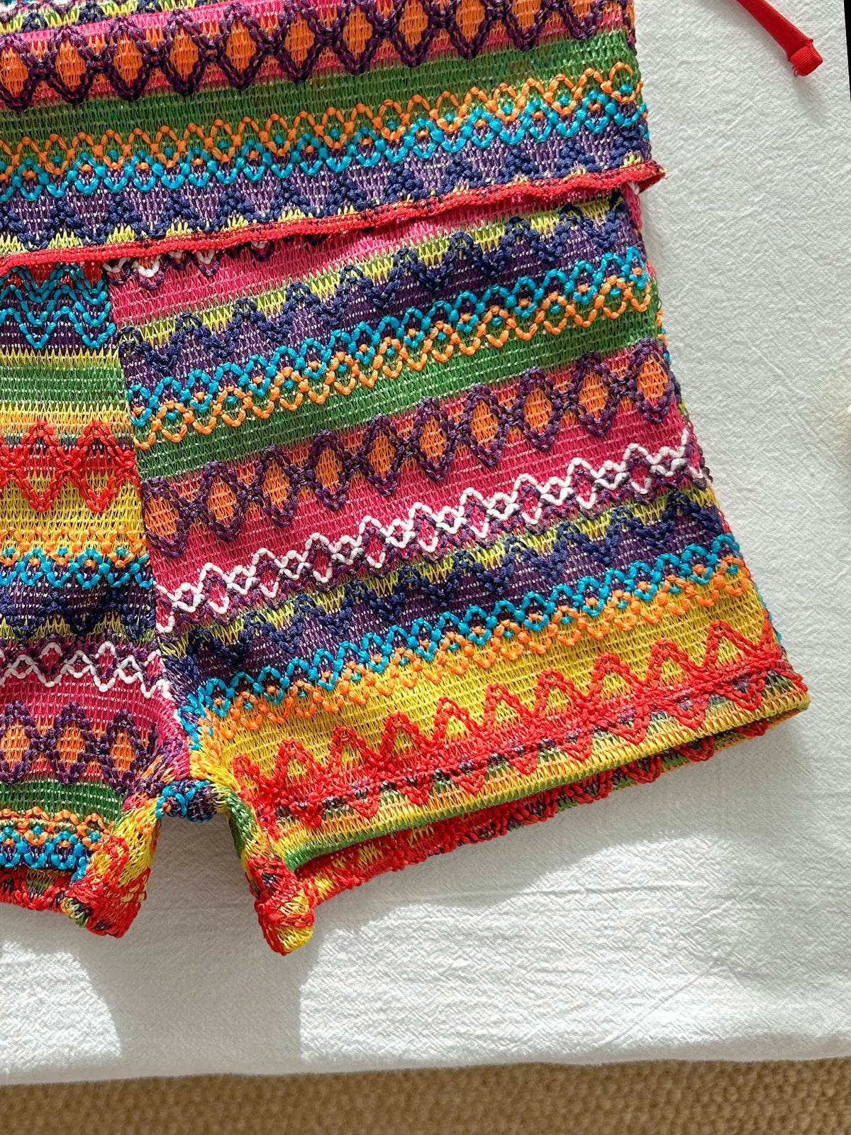 Sexy Red Striped Knitted Bikini Set 2026 Women Patchwork Push Up Bra Thong Swimsuit Beach Bathing Suit Cover Up 3 Piece Swimwear