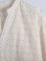 Foridol Embriodery Lace Cotton Blouse Shirt Women V Neck Vintage Hollow Out Tops Autumn Winter Casual Office Ladies Blouse Blusa