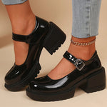 Elegant Adjustable Ankle Buckle Mary Jane Shoes Women Pu Leather Thick Heel Pumps Woman Round Toe Platform Casual Shoes Ladies