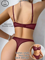 New Fashion Red lace set pretty Underwire setParty is eye-catching lingerie Set stripe solid color Women set MR2864