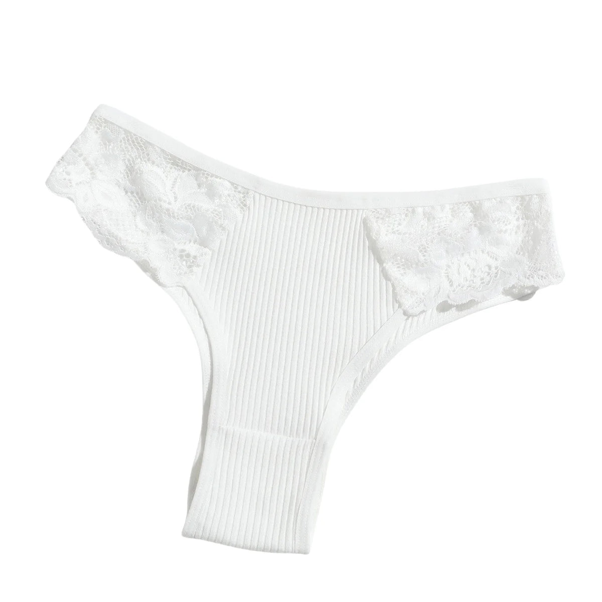 1 Pack Women's Lace Trim Ribbed Cotton Panties Breathable Low-Waist Briefs Sexy Side Lace Lingerie Skin-Friendly Underwear S-L