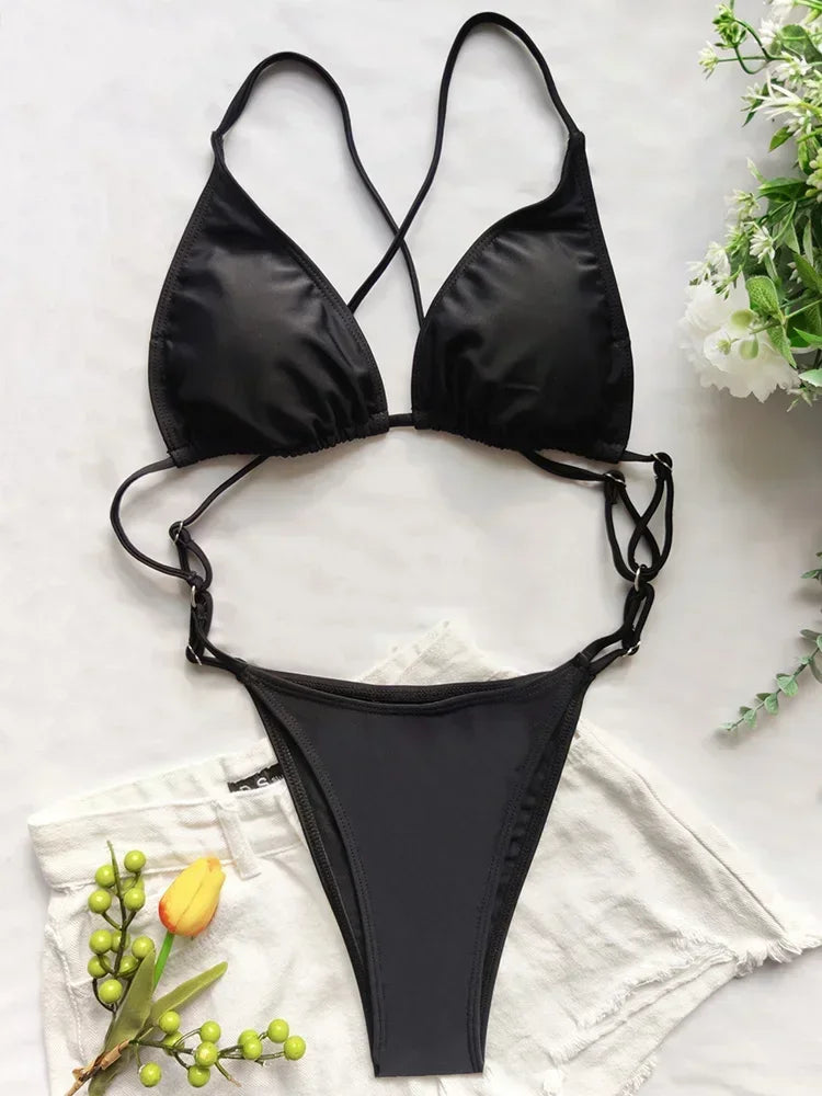 Sexy Extreme Mini Micro String Women Swimwear One Piece Swimsuit Female Cross Backless Monokini High Cut Bathing Suit Swim Lady