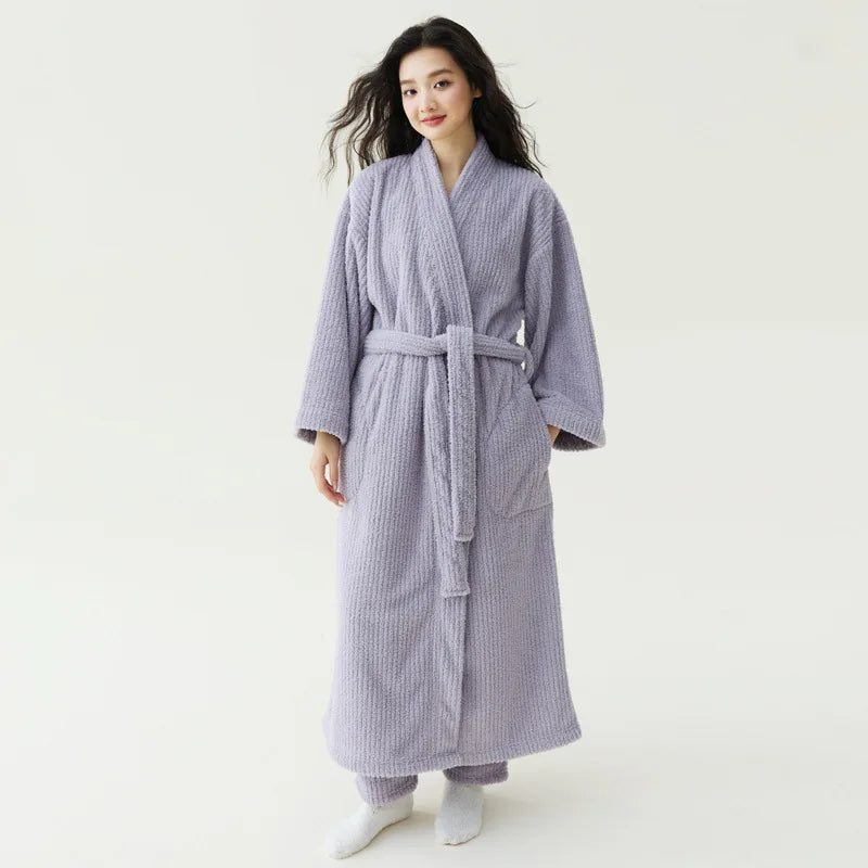 Fall Winter Unisex Couple Maxi Long Bathrobe Thick Soft Coral Velvet Beauty Flannel Warm Morning Robe for Men Women Loungewear