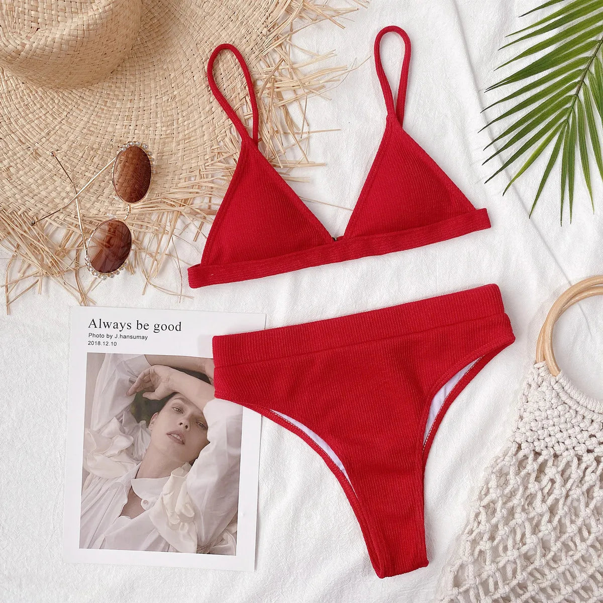 DEKA Brazilian Solid High-Waist Ribbed Bikini Sets V Neck Swimsuit Women Sexy Two Pieces Swimwear New Beach Bathing Suits Women