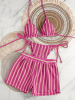 Sexy Black White Patchwork Bikini Set 2026 Women Striped High Waist Shorts 3 Piece Swimsuit Summer Push Up Bathing Suit Swimwear