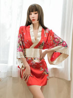 Sexy Lingerie Japanese Kimono Seductive Topless Print Women's Pajama Set Uniform Temptation Sleepwear Traditional Dress Robe