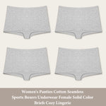 New 4PCS Women's Panties Cotton Seamless Sports Boxers Underwear Female Solid Color Cozy Lingerie Intimate Underpants XS-XL