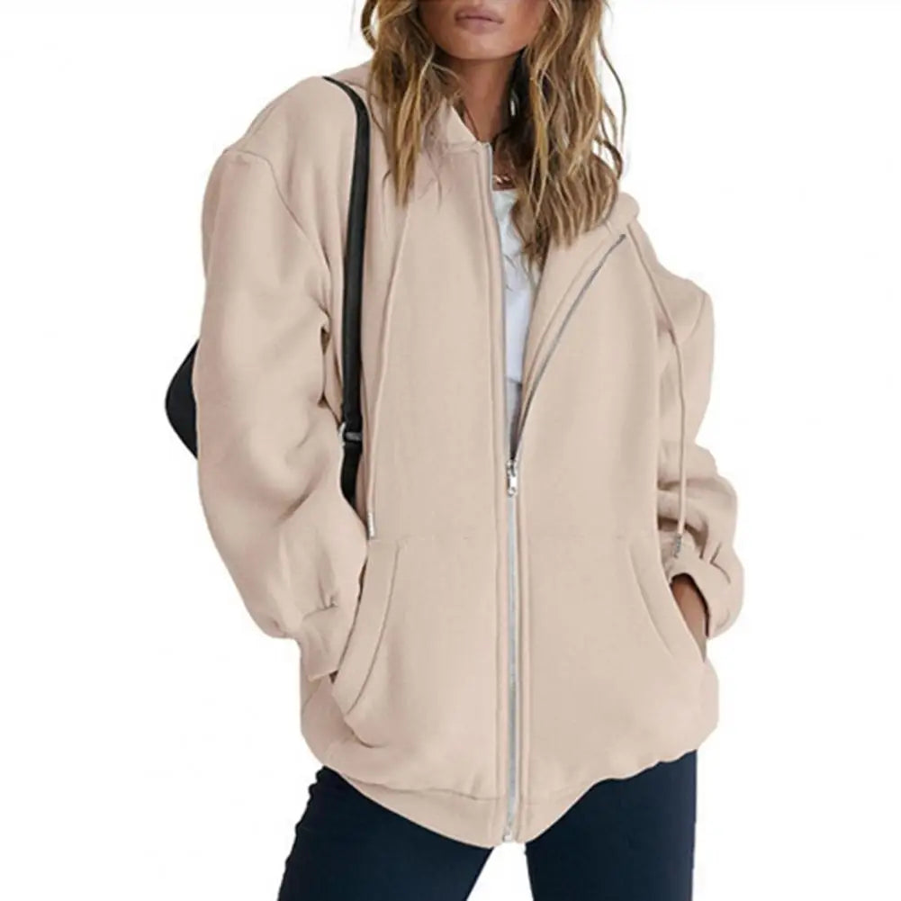 Long Sleeve Oversized Sweatshirt Women Zip Up Hoodies Fall Fleece Jackets with Pockets Casual Workout Outfits