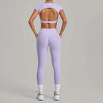 Women's Seamless Yoga Sets Sports Running High Waist Hip-lifting Pants Backless Short-sleeve Suits Workout Fitness Leggings Sets