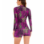 2023 New One Piece Swimsuit Women Floral Long Sleeve Swimwear Zipper Surfing Monokini Push Up Body Suit Beachwear Bathing Suit