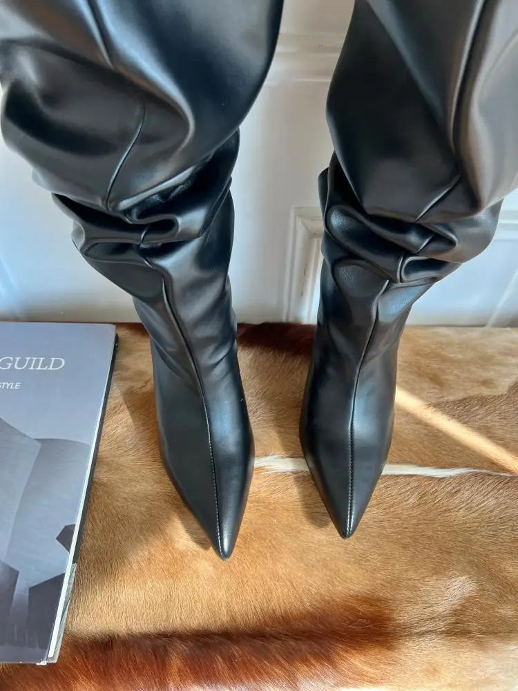 Boot Leg Long Boots Women European and American Fashion Sexy Pointed Thin High Heels Women Comfort Pleated Women's Boots 2023