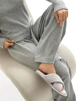 2026 Women's Autumn New V Neck Long Sleeve Pants Pajama Set Ribbed Texture Women's Slim Fit Pajama Loungewear Pyjamas Women