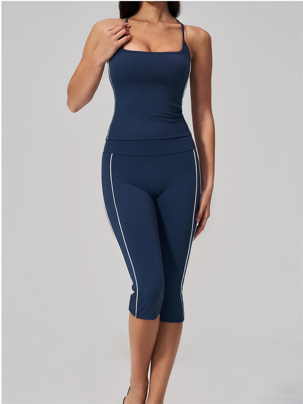 Women's 2 Piece Yoga Set Summer Brushed Color-Block Slim Sports Tank Top High Waist Pants Gym Running Fitness Suits Tracksuit