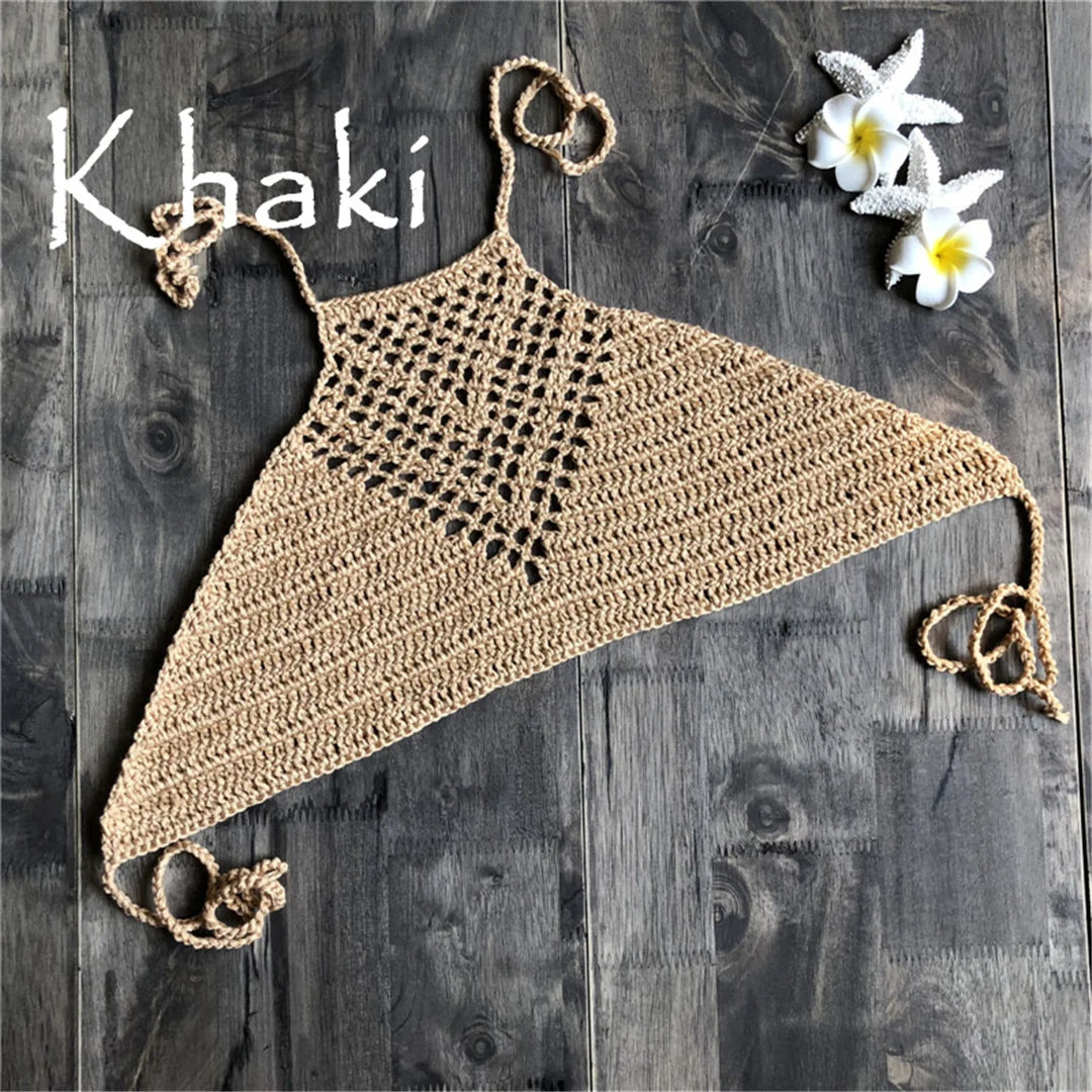 6 Colors Crochet Knitted Halter Bikini Top Female Swimsuit Women Swimwear Bather Bathing Suit Swim Hollow Out Beach Top V4192